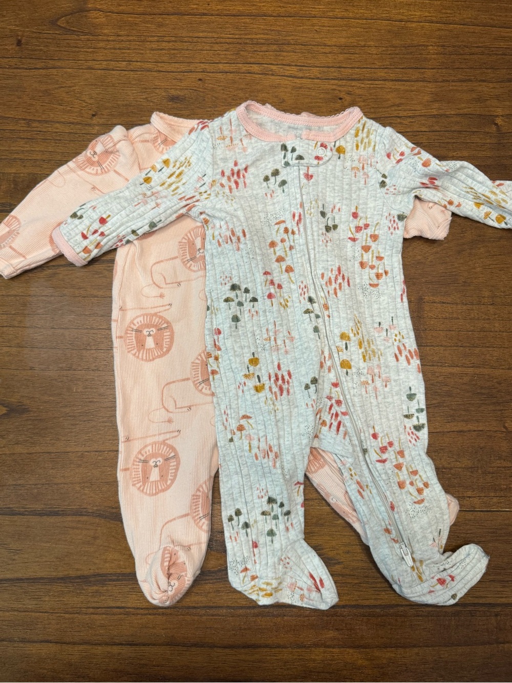 Soft Cotton Ribbed Baby One-Piece Footed Pajamas Set of 2